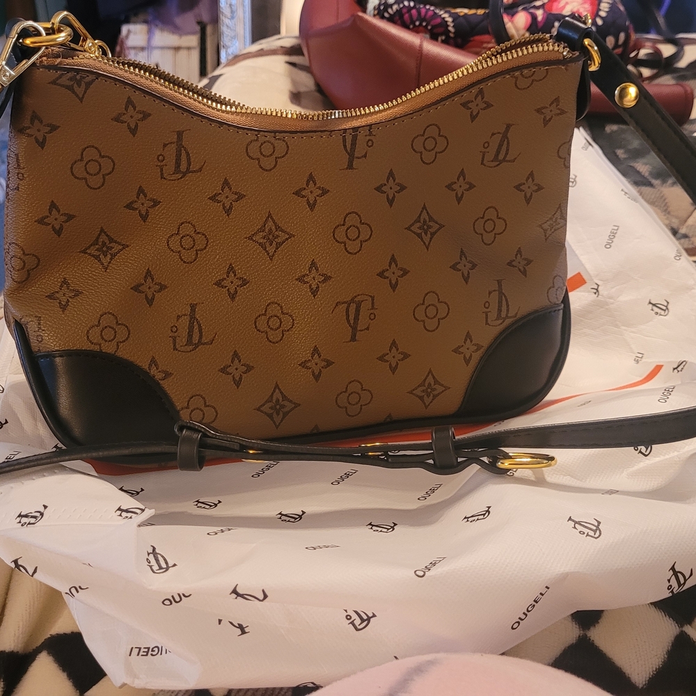 Brown and Black Designer Shoulder Bag